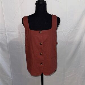 LC Lauren Conrad Rust Button-Front Tank with Pockets
